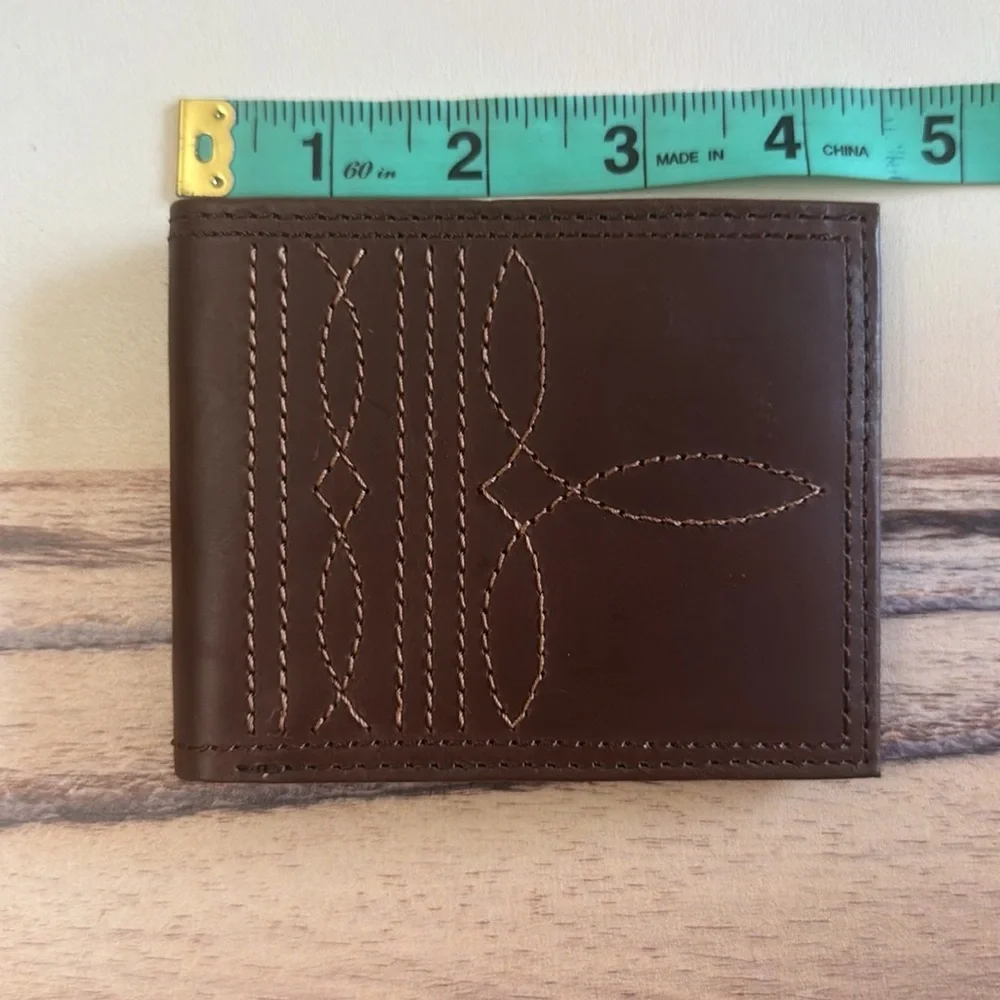 Justin Boots Genuine Leather Slim Bifold Brown Boot Stitch RFID Wallet